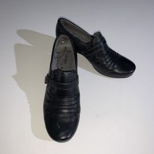 Abeo Shoes Womens Size 8.5 Black Leather Slip On Block Heel Comfort Loafer